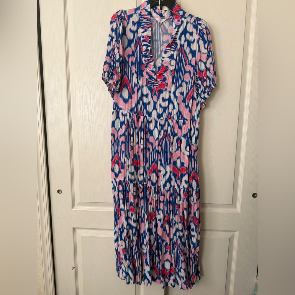 Crown & Ivy Dress -Pink and Blue Ikat Dress